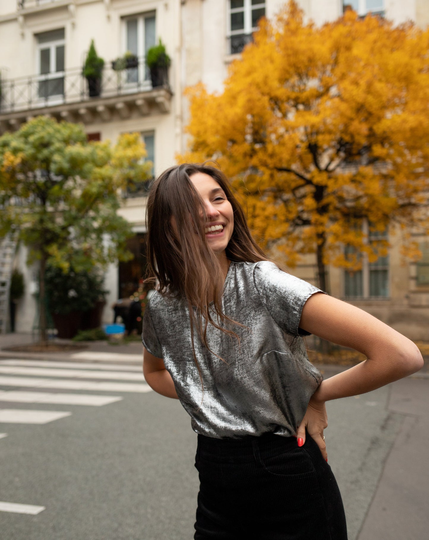 Blouse Reine noire-argentée