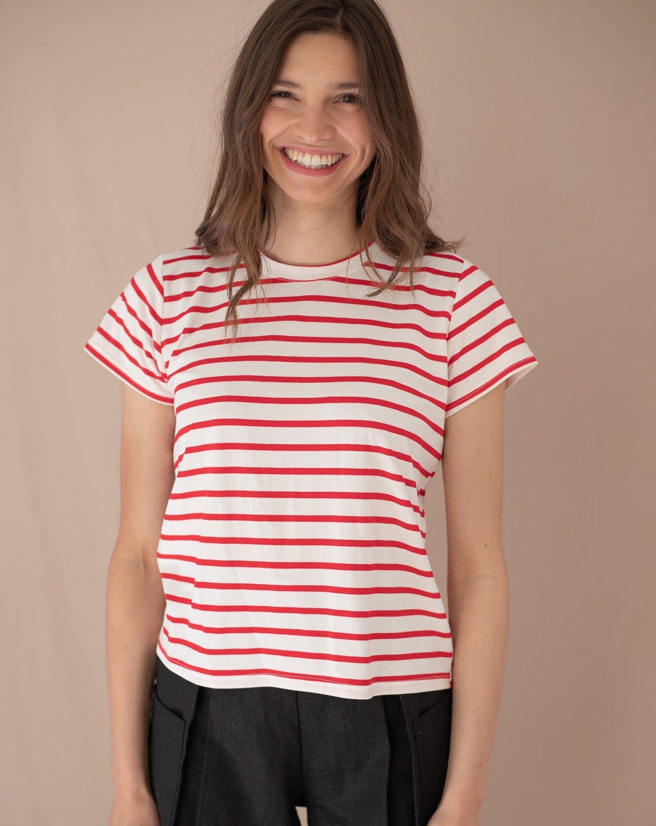 T-shirt marinière rouge - Main Image